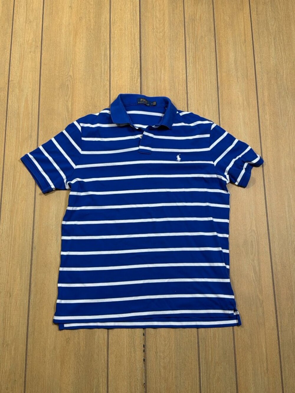 Polo Ralph Lauren striped polo shirt royal blue white stripe pony logo M